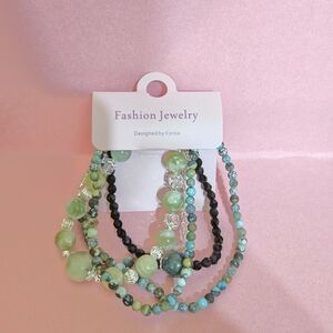 Fashion Jewelry Turquoise and Black Beaded Bracelet Set